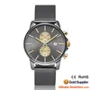 New style chronograph wrist watch fashion stainless steel watches mesh strap gun metal case and dial