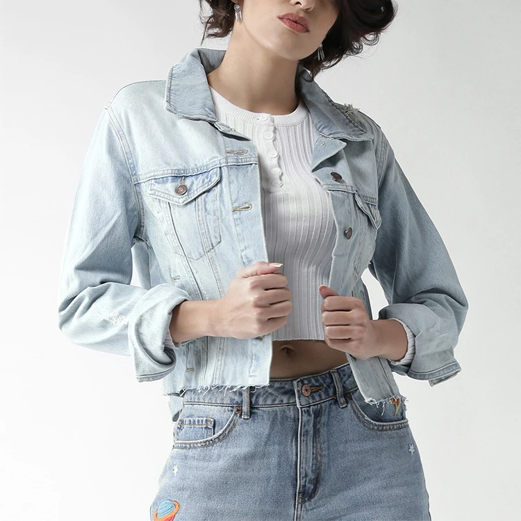 Wholesale Womens Clothing Custom Plain Black Denim Jacket With Long Sleeves - Buy Black Denim 