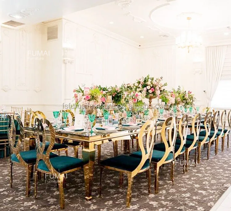 Dubai Banquet Furniture Mirror Top Stainless Steel Tables And Chairs