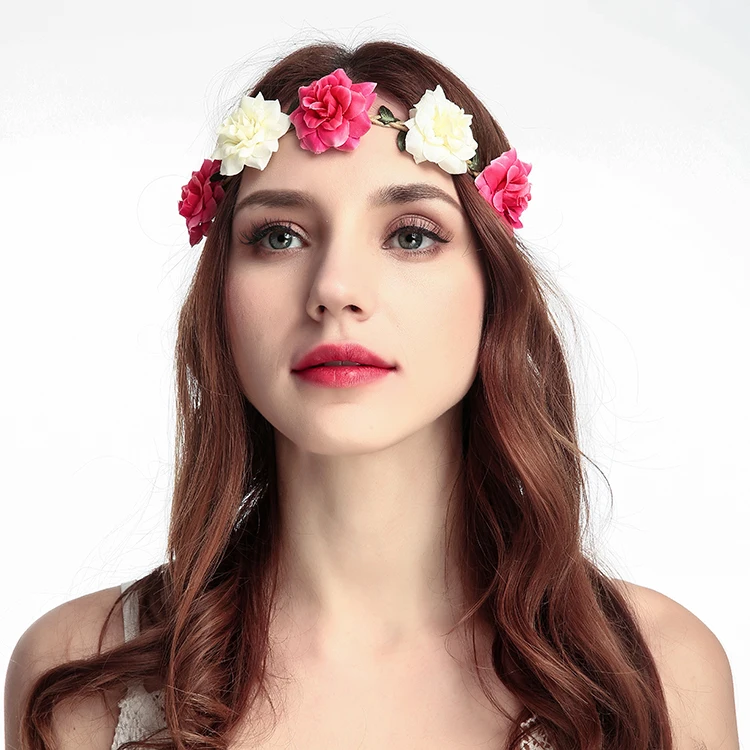 Fd17 New Style Multicolor Rose Floral Garland Hair Band Artificial