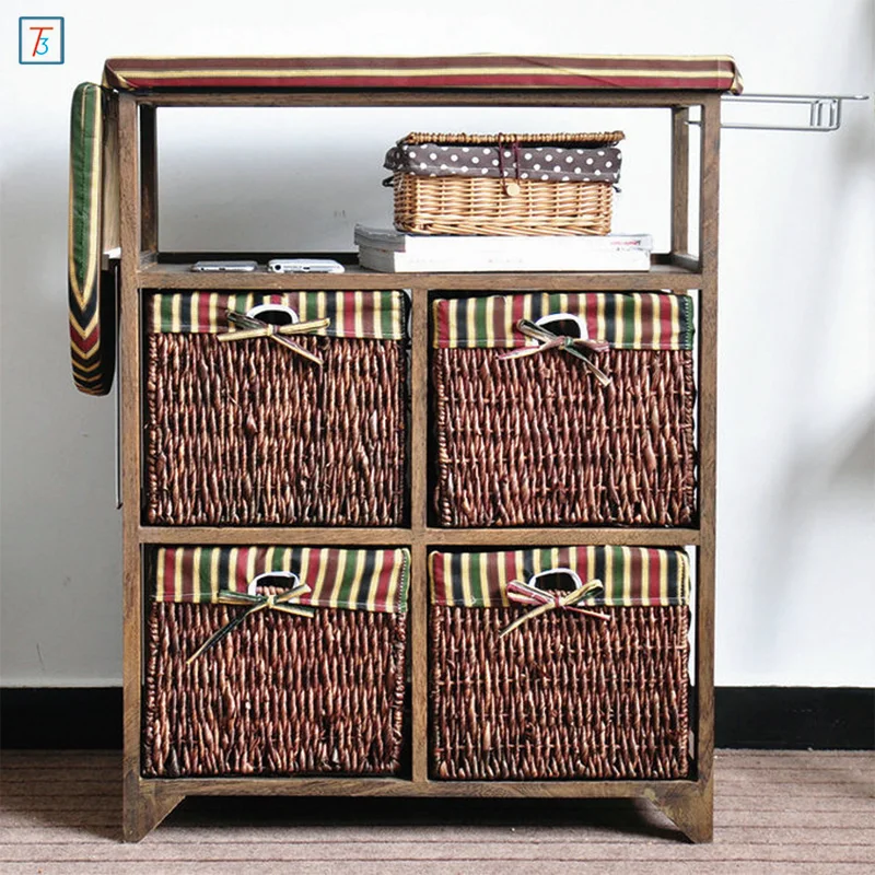 Pastoral Style Brown Folding Ironing Board Wooden Storage With