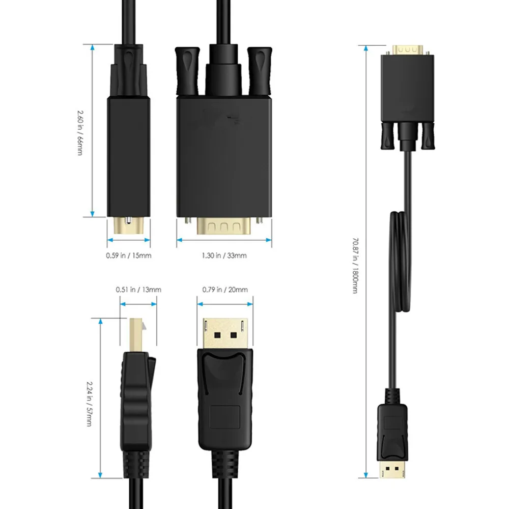 1.8M 6 Feet Display Port DP Male To VGA Male Converter Adapter Cable For Laptop