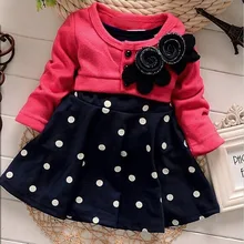 Varejo 2016 Outono Inverno Meninas Crianças Vestido de Flor de Manga Comprida Vestido Vestido de Princesa