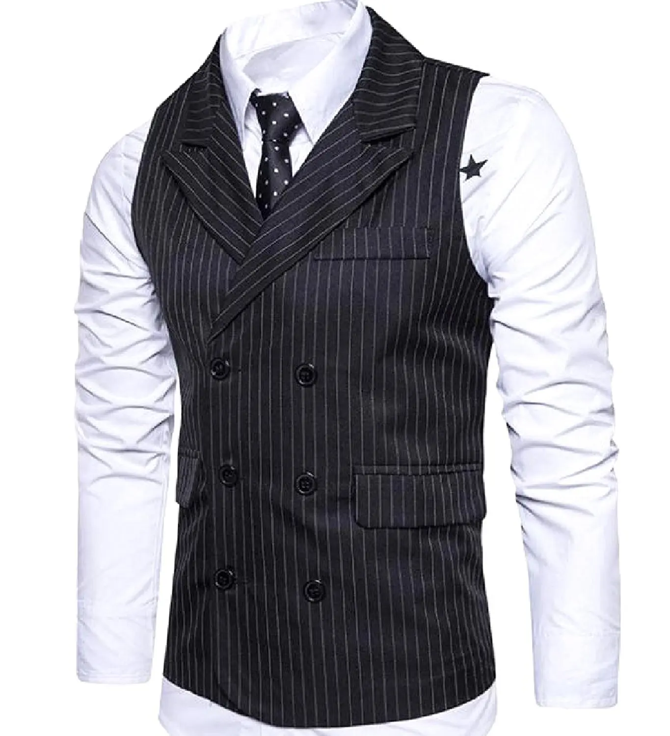 Fashion Mens Jacket Suit Double breasted Slim Fit Business Formal Vest Waistcoat