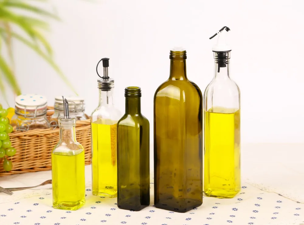 Empty Glass Olive Oil Bottle Clear And Dark Green Color 100ml 250ml