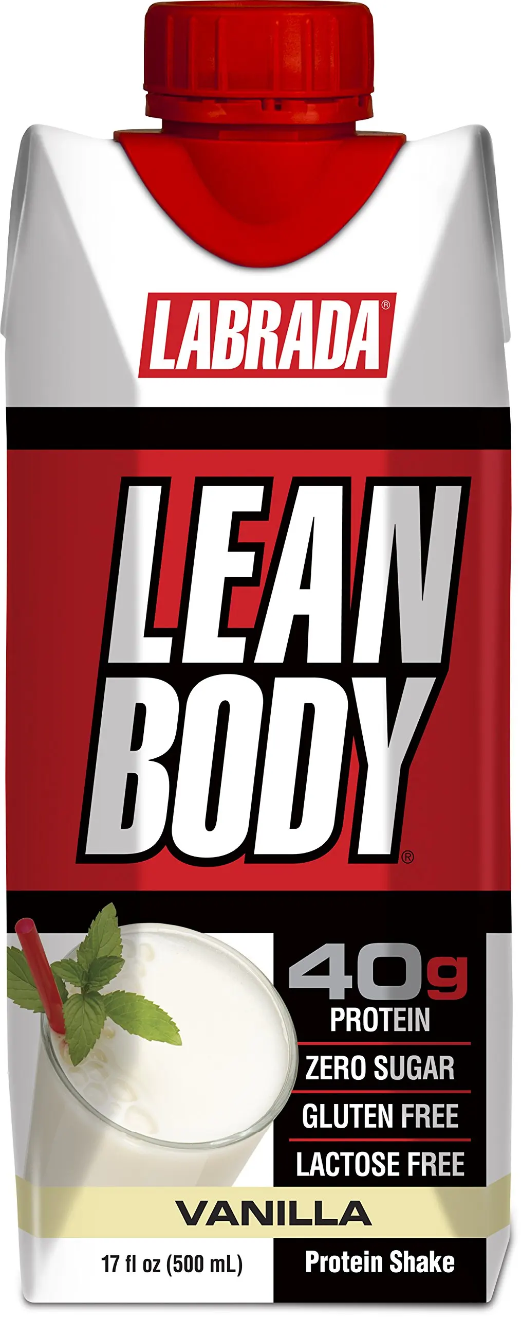 LABRADA - Lean Body Ready To Drink Whey Protein Shake, Convenient On-The-Go Meal Replacement Shake for Men & Women, 40 grams of Protein – Zero Sugar, Lactose & Gluten Free, Vanilla (Pack of 12)