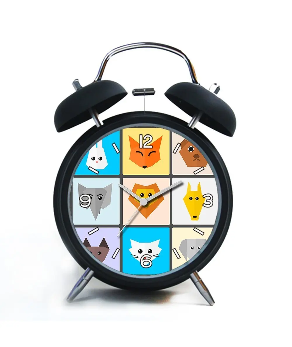 Twin Bell Analog Alarm Clock-Loud Alarm Clock(black)Custom pattern-017.Animals, Cute, Flat, Cute Animals, Funny, Pet, Cat, Zoo