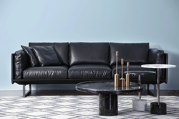 New in hotsale black genuine Nappa leathe sofa set designs for office 2017