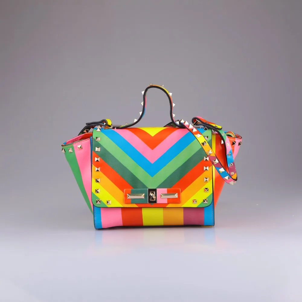 3759-Fashion beautiful rainbow high quality PU mini satchel bag wholesale China