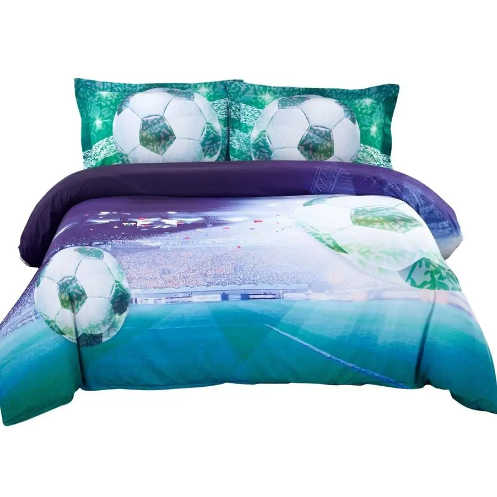 Alicemall 3D Bedding Set 3D Soccer Blue and Green Duvet Cover Set 4 Pieces Cotton and Tencel Blended Super Soft Cool Sports Bedding Set, Full Size College Bedding for Girls and Boys (Full, Deep Blue)