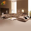 Headrest And Bookrack Genuine Leather Couch Home Furniture Latest Design Corner L Shaped Modern Sofa