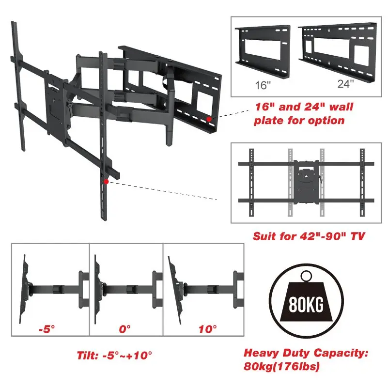 Support 42-90 Inch Tv Mount Lcd Tv Wall Mount Sliding Tv Mount With ...