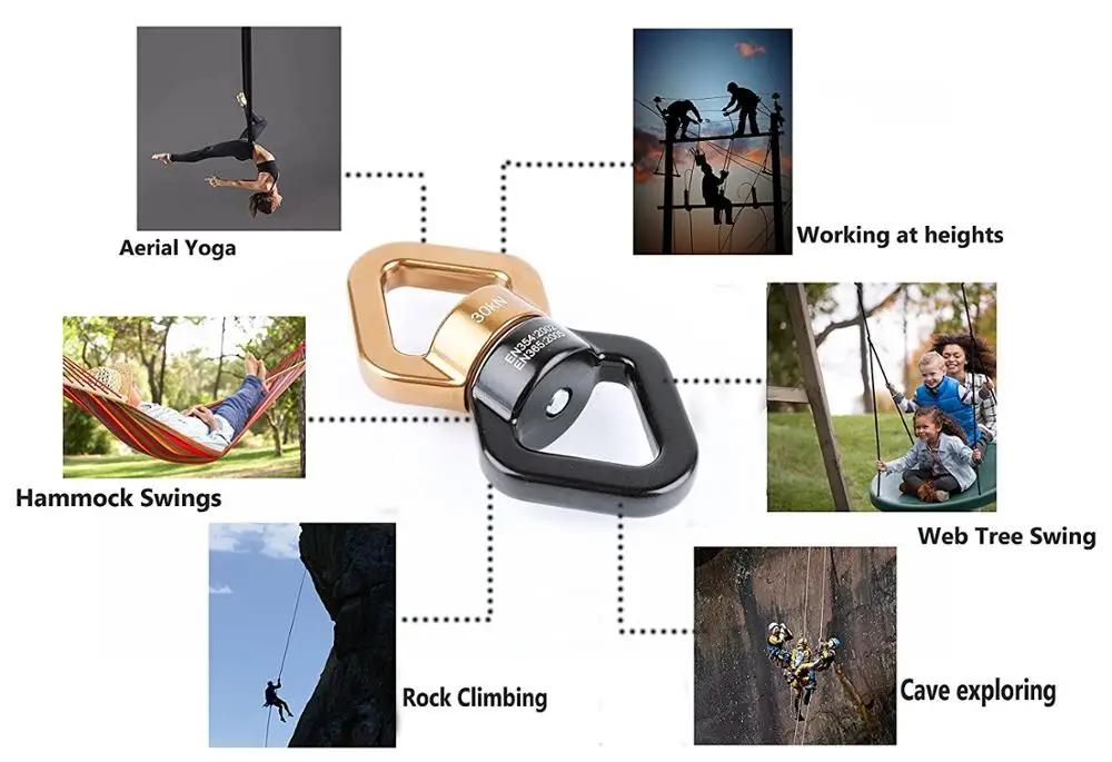 BT-A664 Aluminum 360 Swivel 30KN Carabiner With Swivel Carabiner Screw,Climbing Hammock Swing Setting Carabiner Keychain