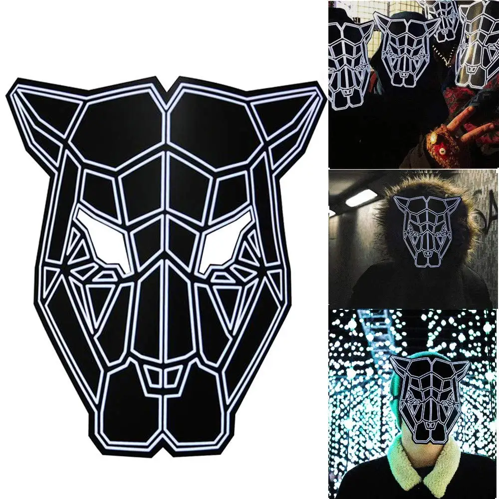 Rumas Happy Halloween LED Face Mask - Sound Reactive Masquerade Mask for Women Men - Adjustable Carnival Rave Dance Mask - Halloween Costumes Cosplay Accessory - Black (Black)