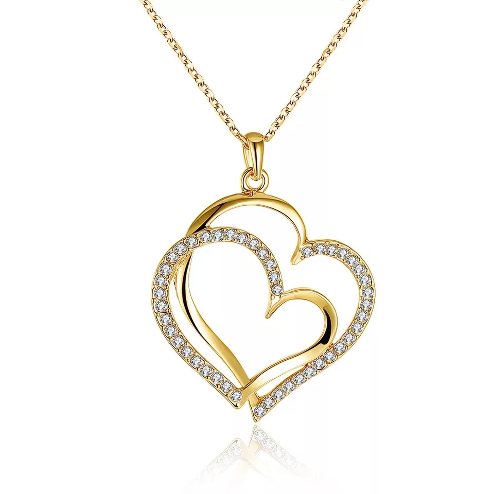 24k Gold Rhinestone Love Pendant Necklace Heart For Valentine's Day ...