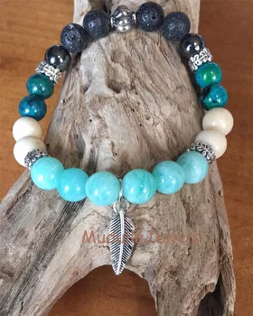 Wm17082935 New Wrist Bracelet Jewelry Mala Yoga Meditation Beads Wm17082935 New Wrist Bracelet Jewelry Mala Yoga Meditation Beads Real Jasper Hemae Lava Stone Silver
