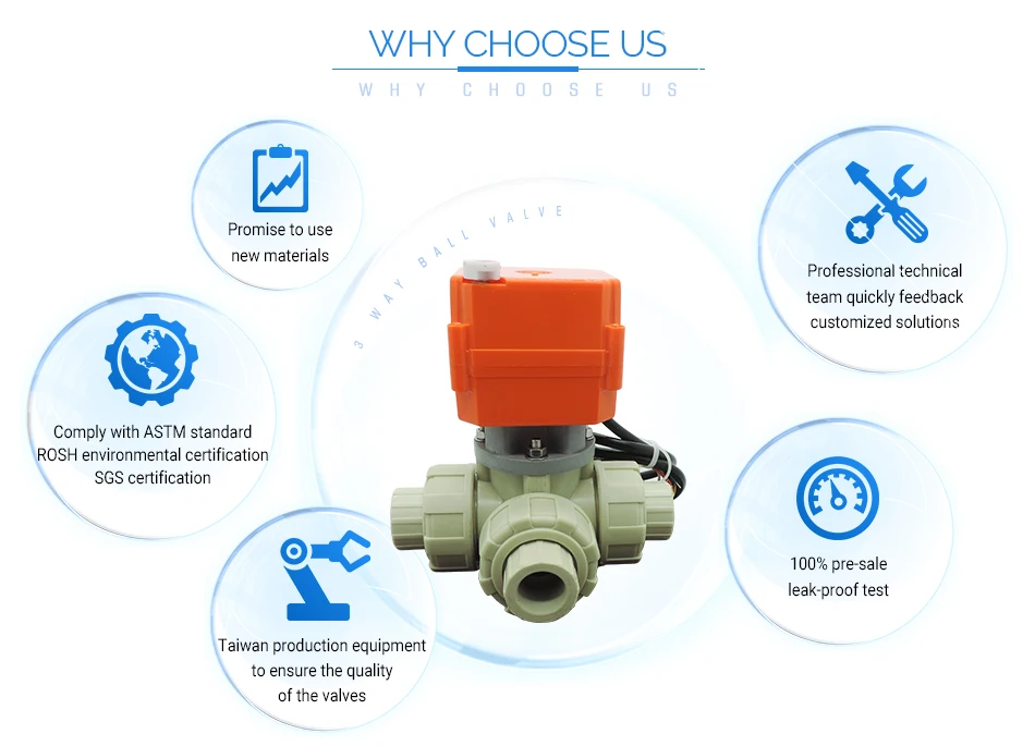 PPH DC 24V motorized 1/2 inch 3 way electric motor ball valve