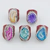 CH-JCR0164 natural stone agate geode ring,fashion snakeskin leather pave crystal ring,wholesale gemstone ring jewelry
