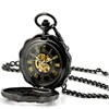 Men Antique Luxury Brand Necklace Pocket & Fob Watches Male Clock Black Steampunk Skeleton Mechanical Pocket Watch with chain