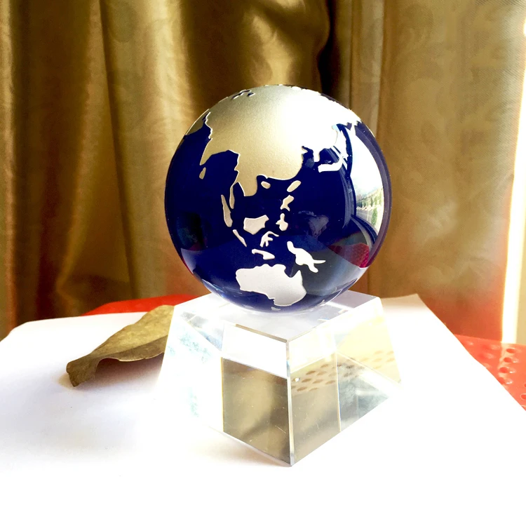 Crystal Glass World Globe Decorative Laser Engraved Miniature Earth Map 60mm NEW 