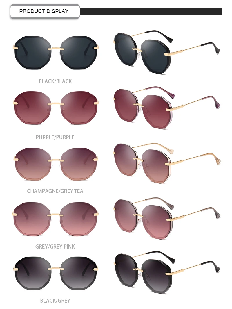 Wholesale Size Polygonal Mirror Handmade Shades Women UV400 Sunglasses