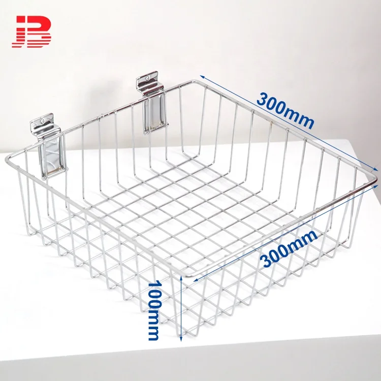 Slatwall Chrome Iron Wire Mesh Hanging Storage Basket For Supermarket And Decorative Buy Wire