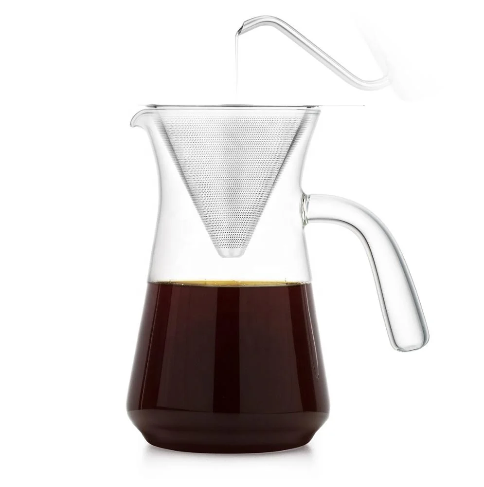 Hot Style Paperless Reusable Stainless Steel Filter Pour Over Glass