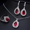 Fashion silver plated ruby cubic zirconia CZ waterdrop earring ring necklace women jewelry set