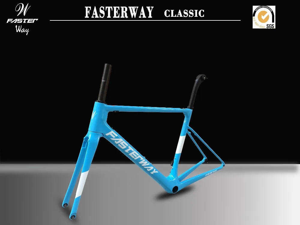 Sale light blue 2018 TAIWAN FASTERWAY classic carbon road frameset UD weaves carbon bike frame:Frameset+Seatpost+Fork+Clamp+Headset 7