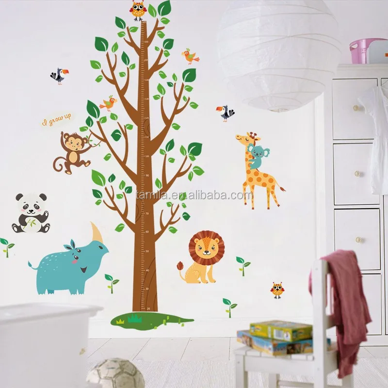 HUSHUI Grafico Altezza Muro Grafico Crescita per Bambini Cartone Animato Giraffa Scimmia Misura Altezza Adesivi murali Decorazioni per la casa per camerette Decalcomanie Arte murale 