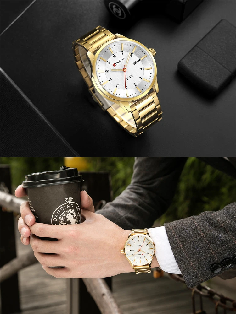 CURREN 8316 new men's fashion brand steel belt week calendar life waterproof sports quartz watch stainless steel men's watch