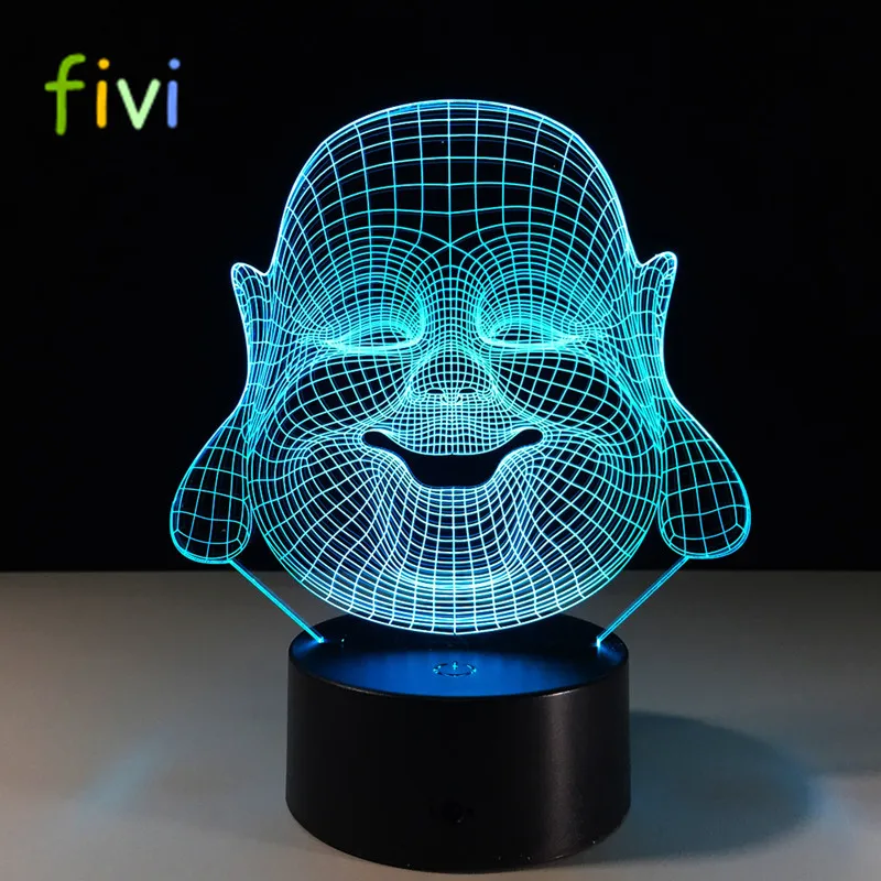 Maitreya Buddha 3D Illusion LED Night Light 7Colors Table Lamp Christmas Children Kids Bedroom Lamp Novelty Lighting