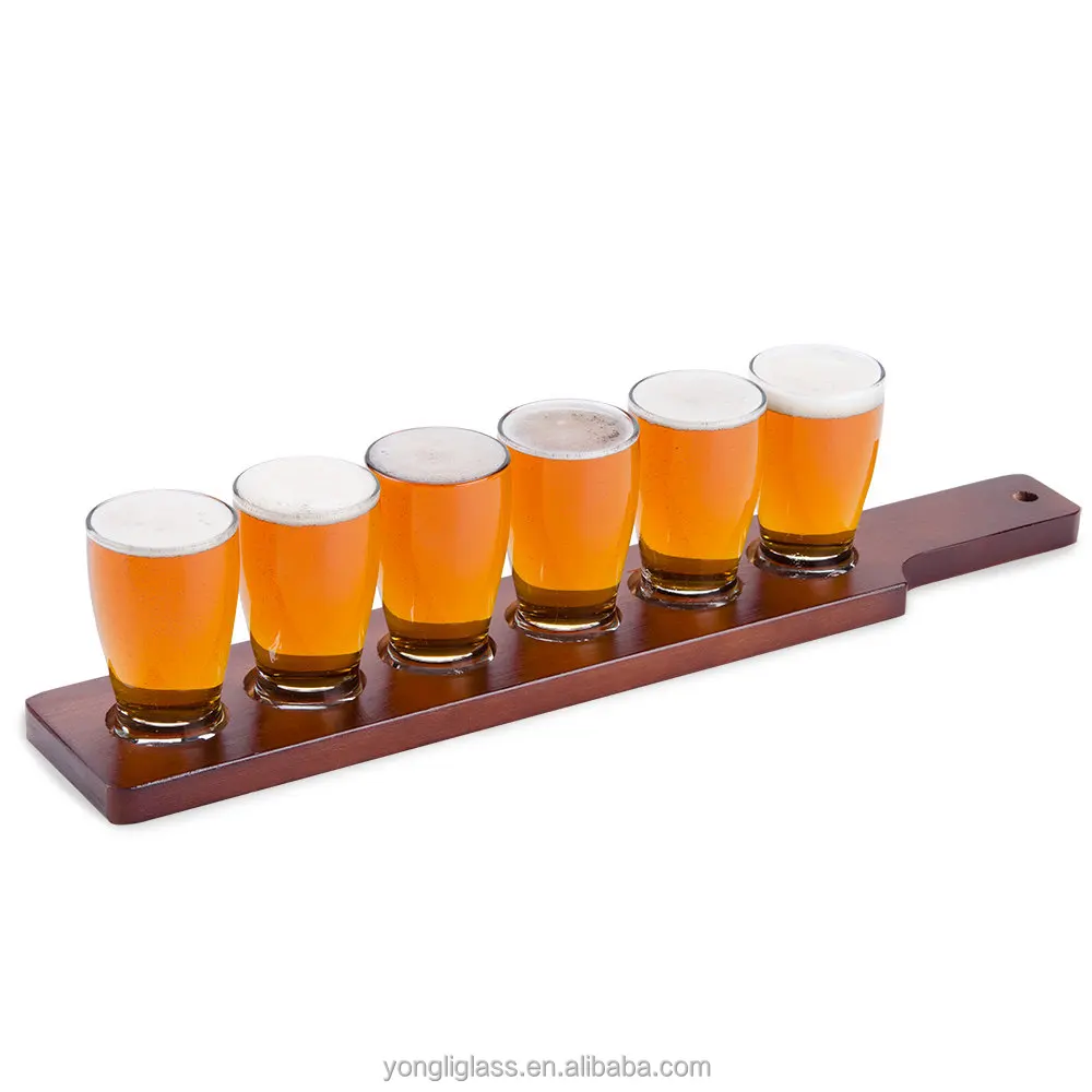 Personalized Beer Flight Sampler Paddle, wine glass set with woodden paddles