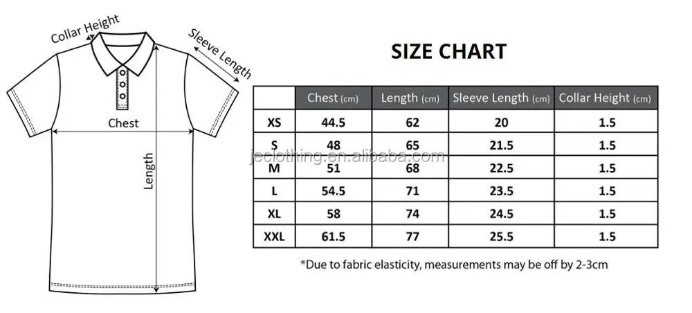 Mens Polo Shirt Size Chart