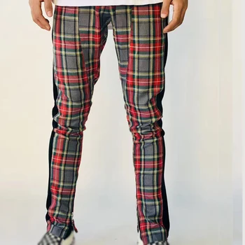 plaid joggers with stripe