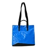 BSCI factory deep blue weave tote bag,lightweight dissoluble knitting shopping bag, multipurpose plain woven messenger