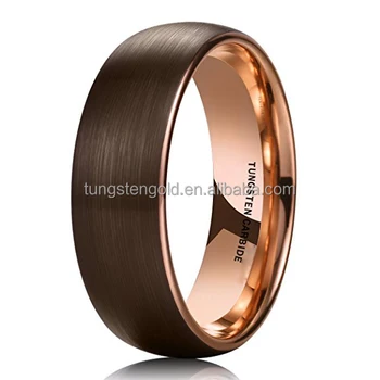 Mens Wedding Band 8mm Rare Brown Brushed Tungsten Ring With Rose