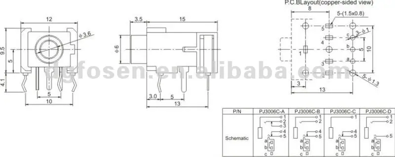5 Pin 1/8" 3.5mm Stereo Jack Socket Pcb Panel Mount For 3.5mm Headphone Jack Pj3006c - Buy 3.5mm