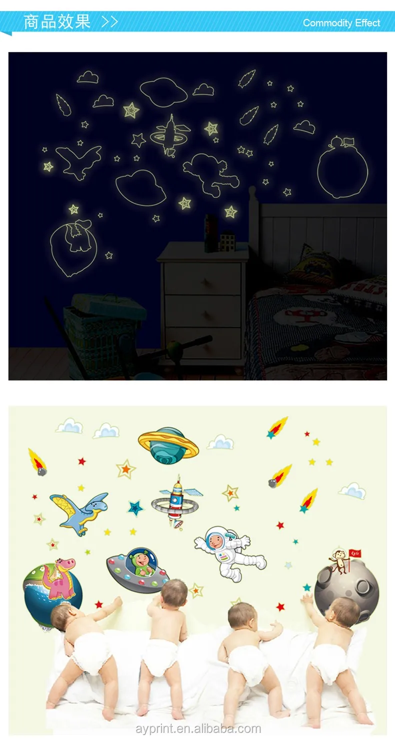 Abq9611cartoon Universe Outer Space Stickers Wall Home Living Room Bedroom Tv Background Decals Glow In The Dark Wall Sticker View Home Decor Glow In