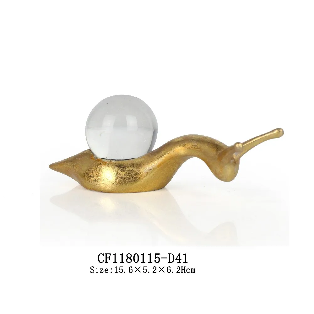 Polyresin  Animal Snail Sculpture with Crystal Ball Shell Decoration supplier