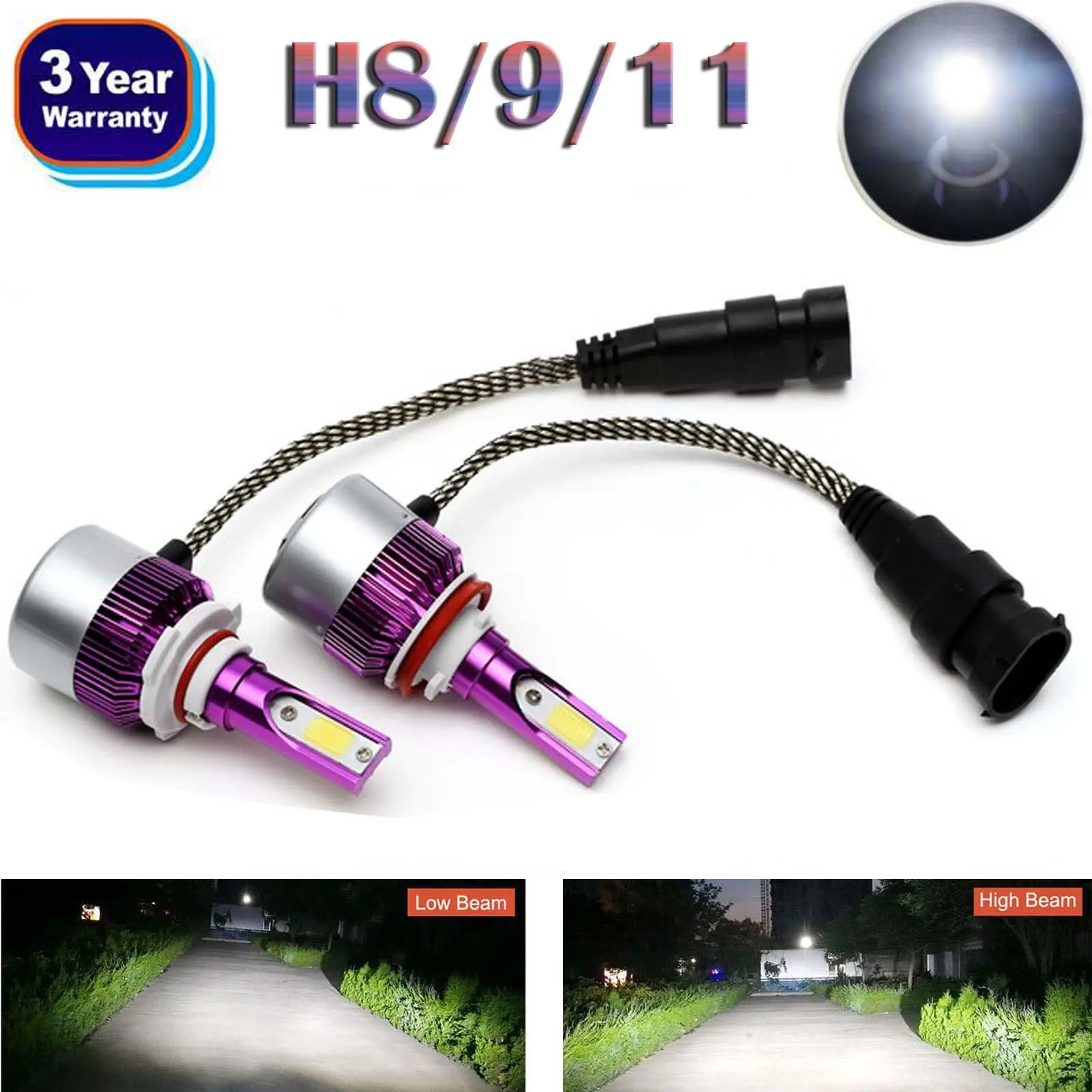 Bowoshen H8 H9 H11 LED Headlight Bulbs All-in-One Conversion Kit High or Low Beam Bulbs 160W Plug & Play - 2 Year Warranty