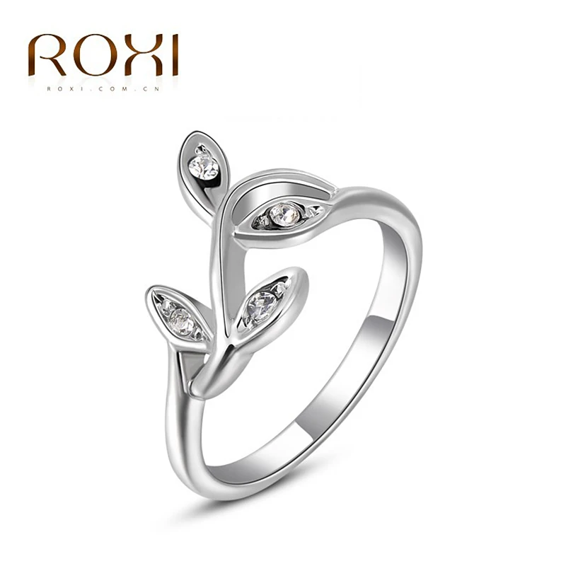 ROXI Christmas Gift Classic Genuine Austrian Crystals Sample Sales Rose Gold Plated Leaf The Ring Jewelry