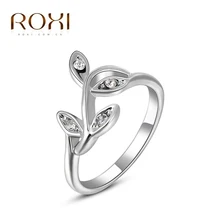 ROXI Christmas Gift Classic Genuine Austrian Crystals Sample Sales Rose Gold Plated Leaf The Ring Jewelry