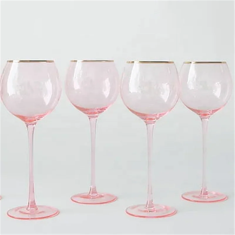 Wholesale Wedding Elegant Pink Stemmed Gold Rimmed Events Round Wine 