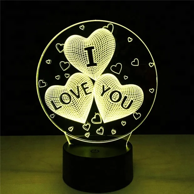 Best Wedding Gift! Touch Color Change 3D Love Heart Night Light Romantic for Bedroom Anniversary Girlfriend Lovers Couples