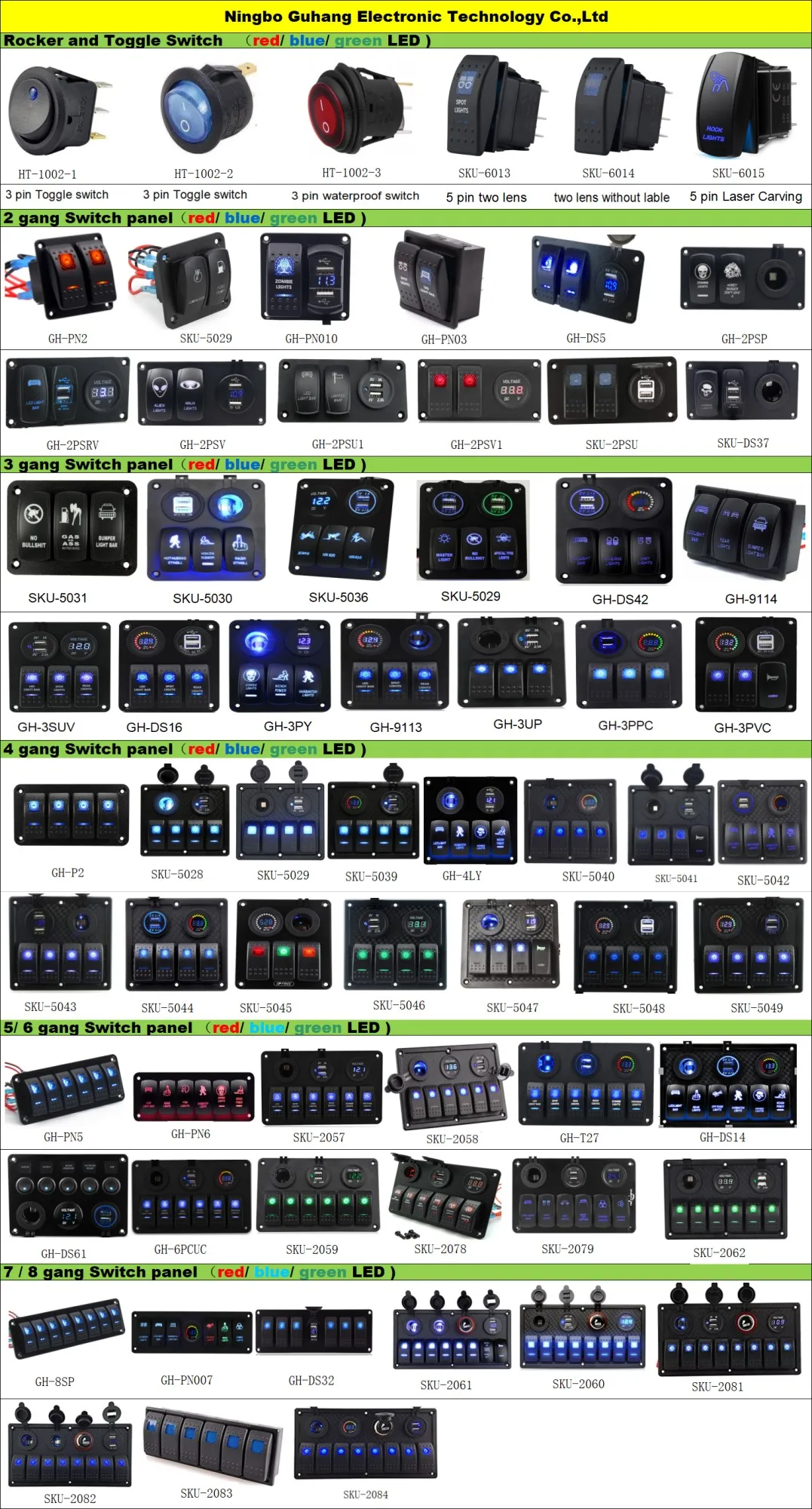Dibiao Rocker Switch Panel,RV Car Marine Boat Colorful LED Voltmeter 6 Gang Toggle Rocker Switch Panel