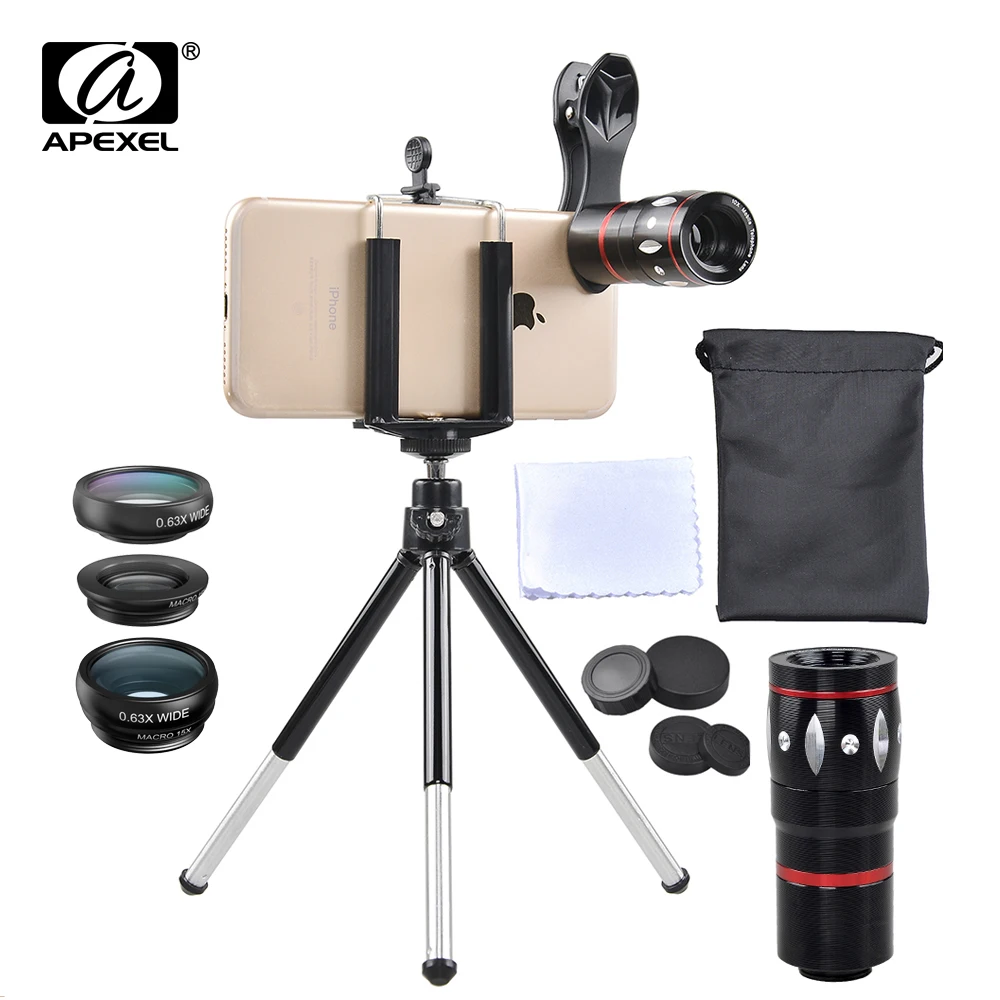 Apexel Awesome Universal Metal 10x telescope 3 in 1 Mobile Phone Camera lens kit for Mobile Phones