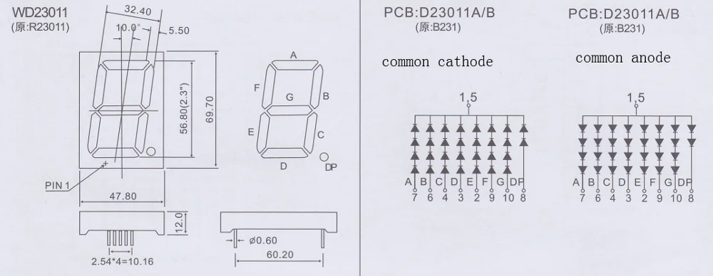 2.3'' 1 digit 7 segment display red color