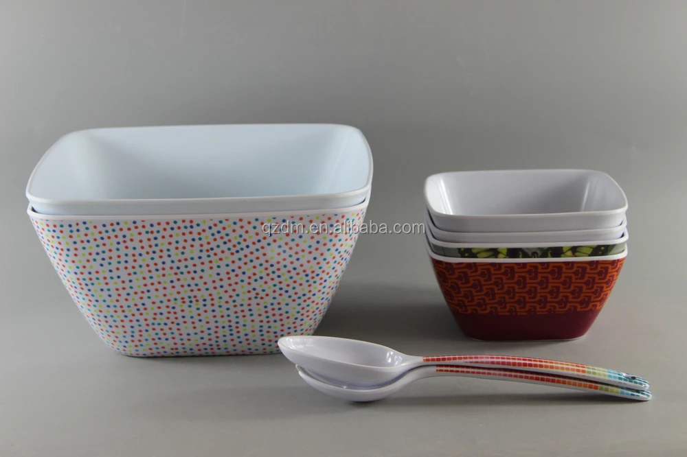 Square Melamine Salad Set/Square Salad Bowl With Salad Spoon&Fork