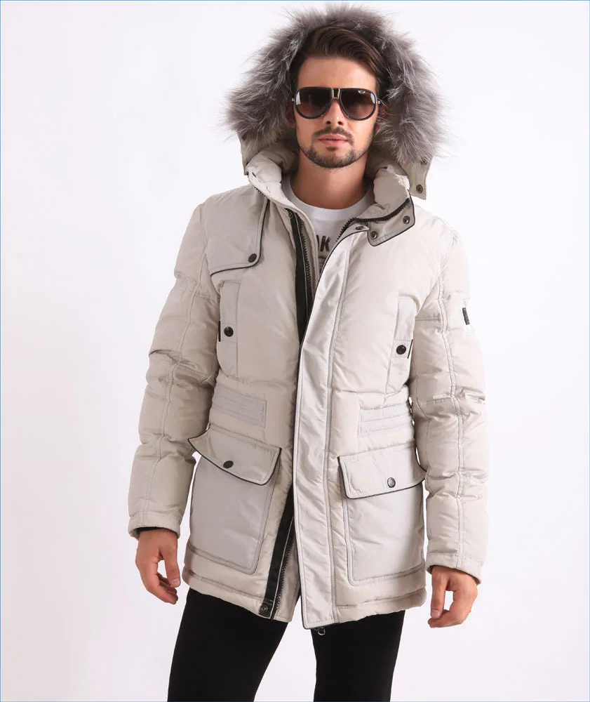 Winter Feather Down Filled Coat White Parka Fur Hooded For Men - Buy ...